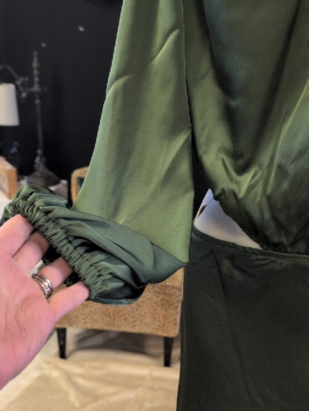 Petal & Pup Olive Green One-Shoulder Satin Maxi Dress - Picture 7 of 9
